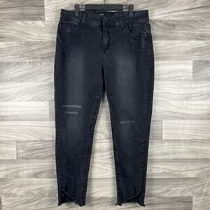 Seven 7 Ankle Skinny Jeans Womens 14 Black Denim Stretch Pockets Distressed